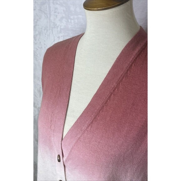 J. Jill Dip Dyed Ombre Cardigan Sweater Sunset Pink Cream Brown Size Small - Picture 3 of 9